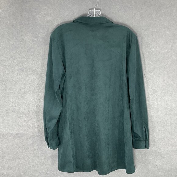 Susan Graver Top Women Medium‎ Petite Forest Green Button Up Long Sleeve Shacket - Picture 2 of 13